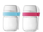 2 pots compartimentés à emporter pour yaourtière rose et bleu ciel