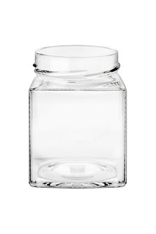 Bocal verre carré de 314 ml à capsule avec jupe haute 66 mm par 24