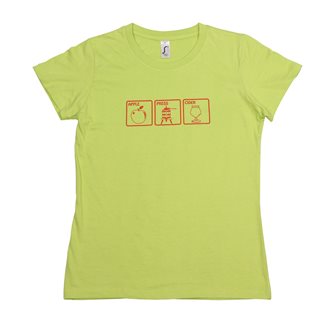 T-shirt femme L Apple Press Cider Tom Press vert sérigraphie rouge